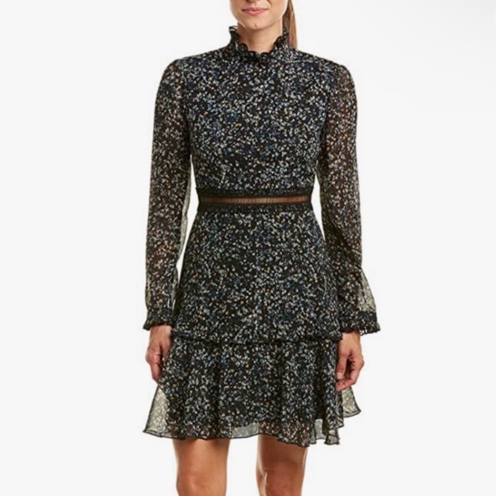 Donna Morgan Women's Mock Neck Floral Dress with Lace Trim